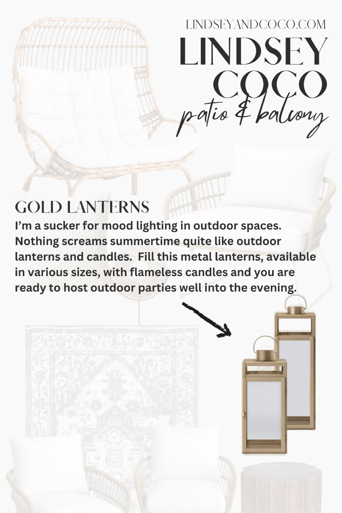 Apartment Balcony & Outdoor Patio Decor: Gold Lanterns & Outdoor flameless candle lighting  

#LTKHome #LTKFindsUnder50 #LTKStyleTip