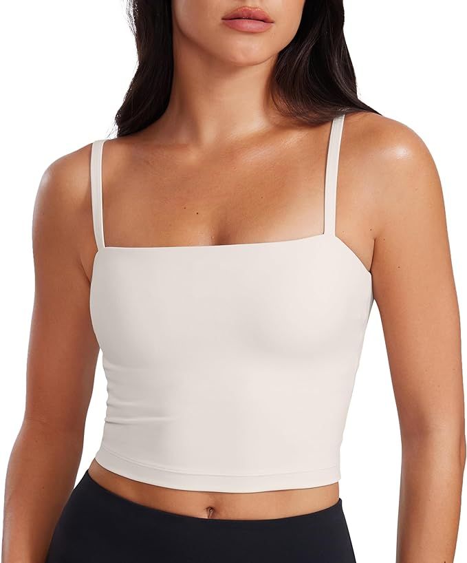 CRZ YOGA Butterluxe Adjustable Longline Sports Bras for Women - Square Neck Padded Workout Crop T... | Amazon (US)