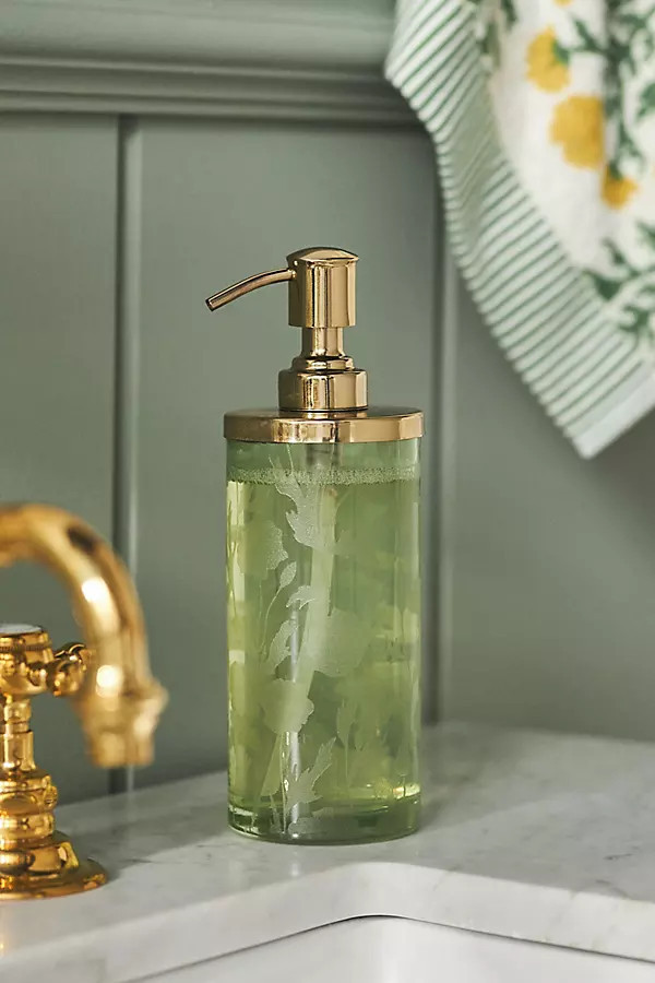 Floral Etched Glass Soap Dispenser | Anthropologie (US)
