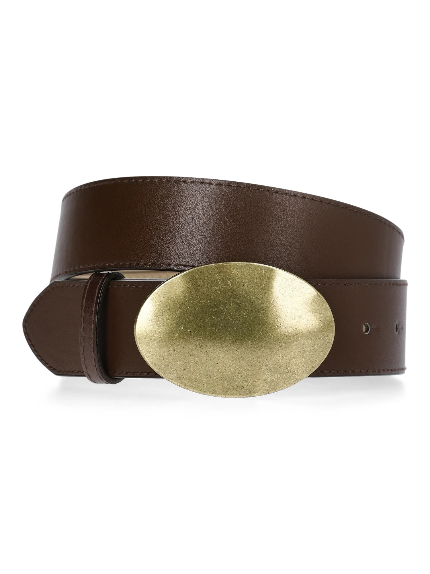 No Boundaries Hammered Buckle Faux Leather Belt, Women's S/M-2XL | Walmart (US)