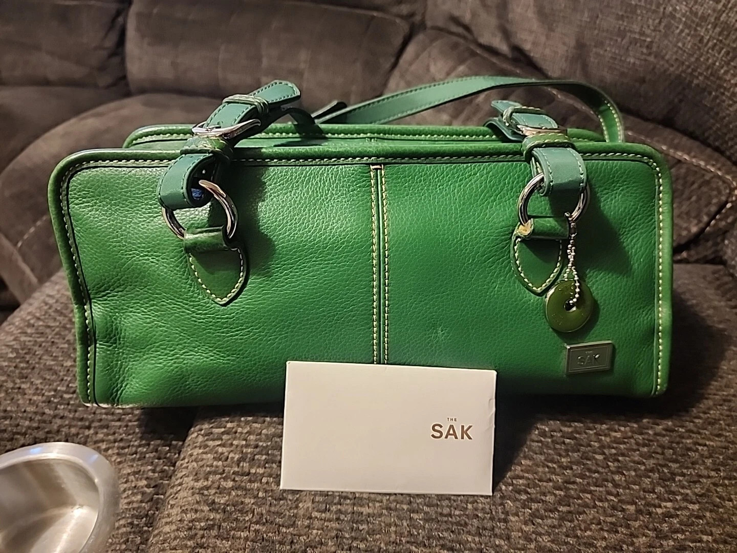 THE SAK HANDBAG GREEN LEATHER Y2K BAGUETTE SMALL LIGHTWEIGHT SHOULDER BAG SILVER | eBay US