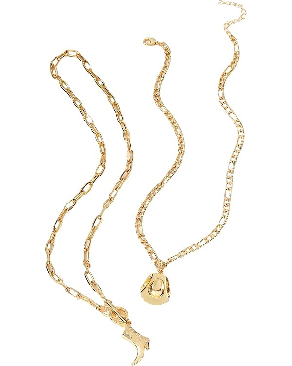 Verdusa Women's Cowgirl Hat Boots Pendant Necklace Chunky Chain Jewelry | Amazon (US)