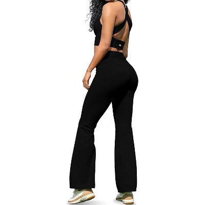 Two Piece Workout Sets for Women - Black 2 Piece Matching Flared Leggings & Sports Bra Set for Women's Gym Set Running Yoga Outfits LARGE | Target