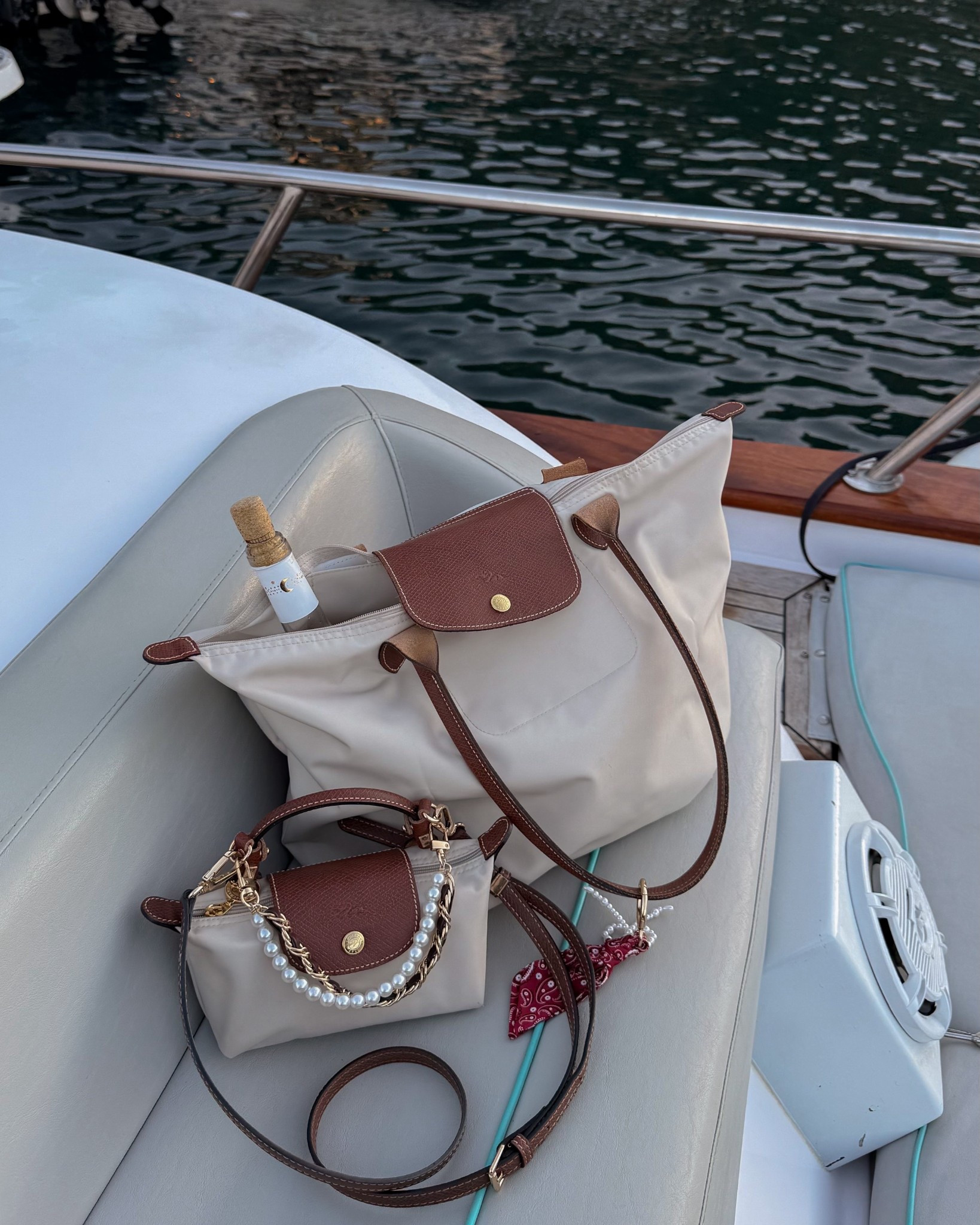 The absolute best bags for travel!
Longchamp le pliage XS and L
Strap is from Amazon! 