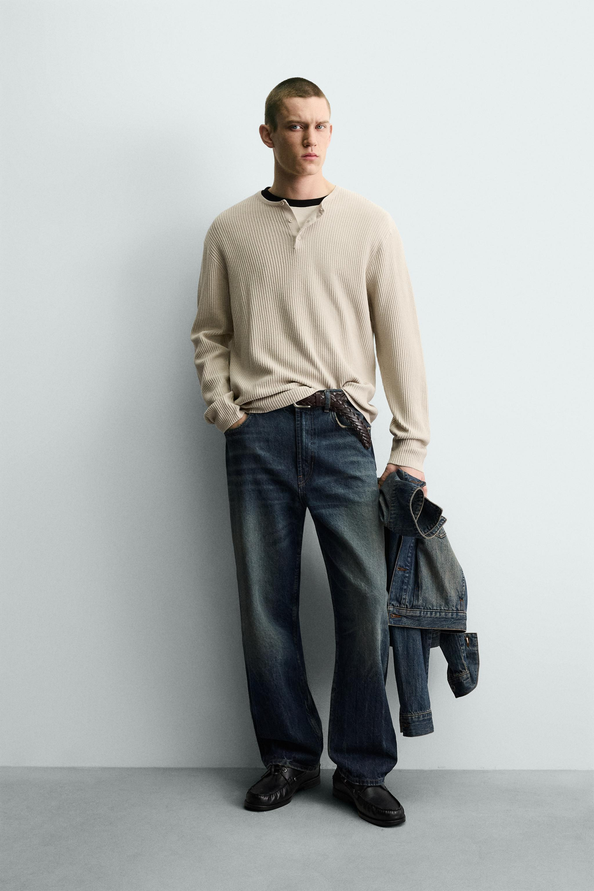 HENLEY NECK TEXTURED JUMPER | Zara UK