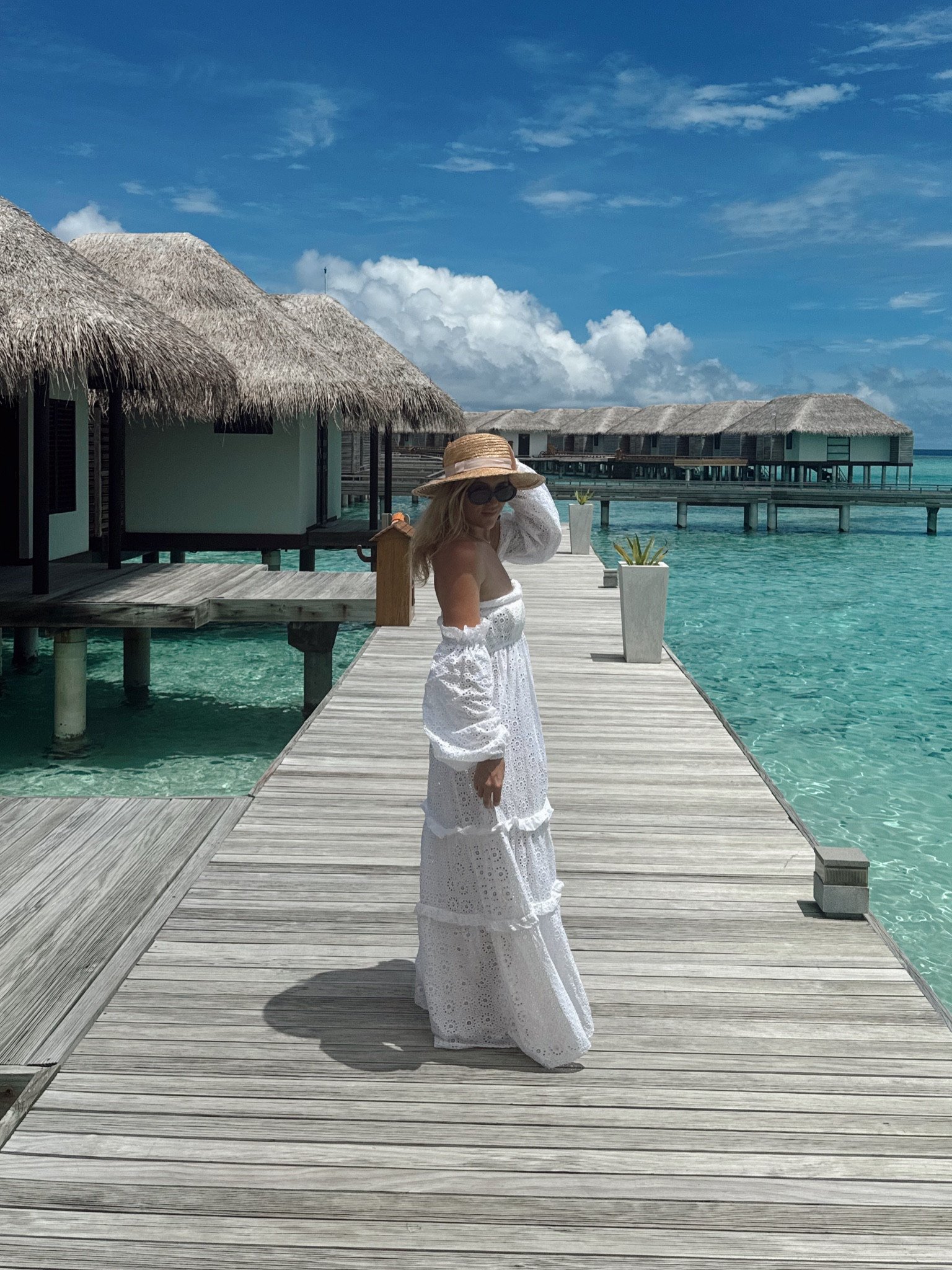 Beach dress - off the shoulder dress - white dress - white off the shoulder dress - floral dress - karen millen - karen millen dress - holiday dress - Broderie dress - lace dress - white lace dress - maxi dress - beach hat - straw hat - Maldives - holiday style - beach dress - white dress - honeymoon dress 

#LTKsalealert #LTKtravel #LTKeurope