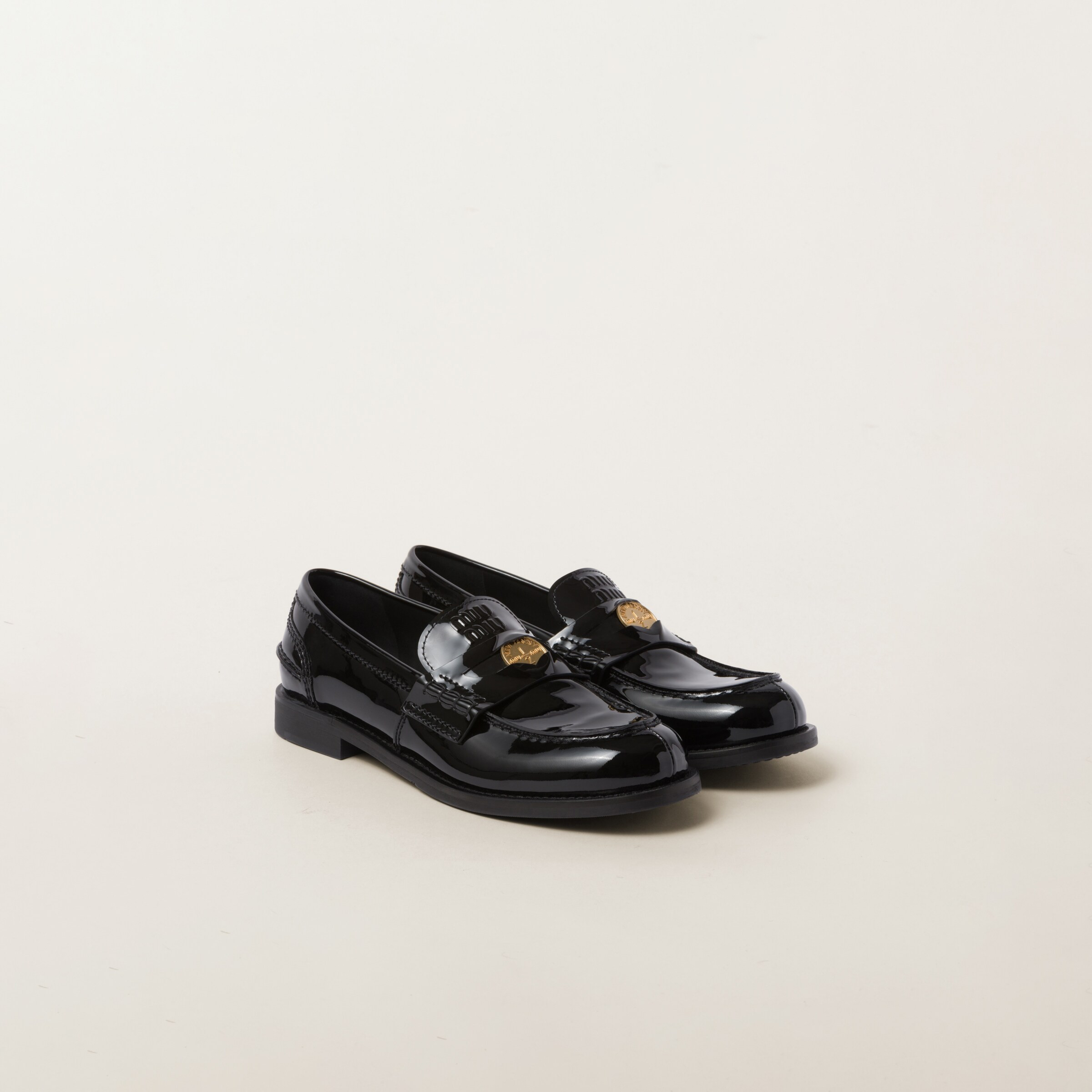 Black Patent Leather Penny Loafers | Miu Miu | Miu Miu US