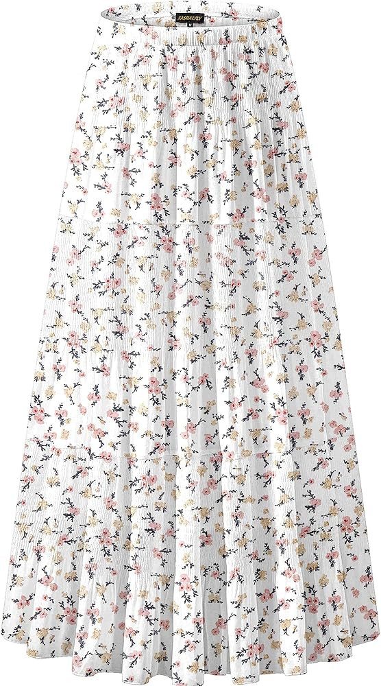 NASHALYLY Women's Chiffon Elastic High Waist Pleated A-Line Flared Maxi Skirts | Amazon (US)