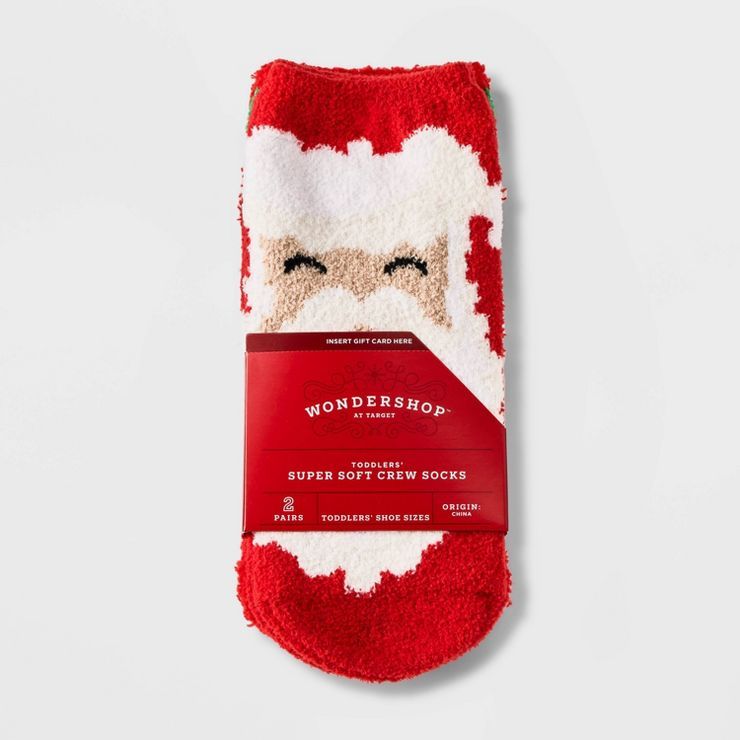 Toddler Santa 2pk Cozy Crew Socks with Gift Card Holder - Wondershop™ Red 2T-3T | Target