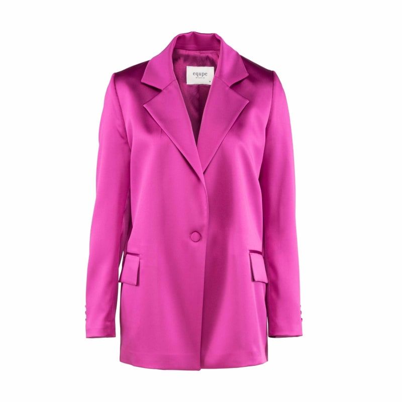 Single-Breasted Fuchsia Satin Blazer | Wolf and Badger (Global excl. US)