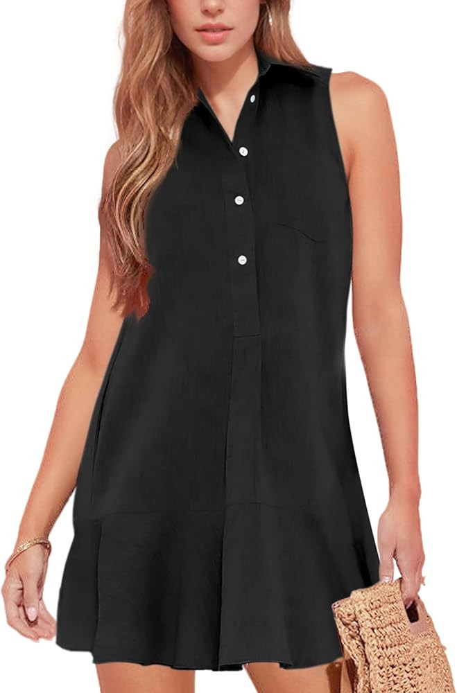 Hixiaohe Women Summer Shirt Dresses Casual Button Down Sleeveless Mini Dress for Women Beach Flow... | Amazon (US)