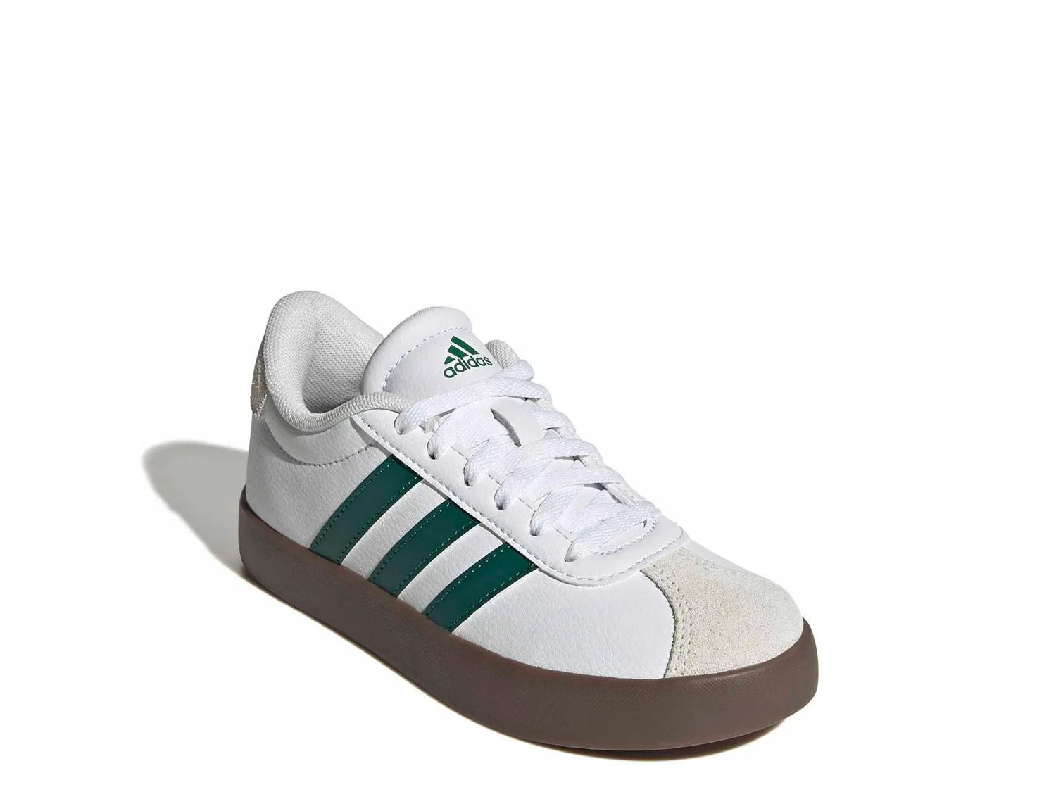 adidas VL Court 3.0 Sneaker Kids' | Boy's | White/Green | Size 3.5 Youth | Sneakers | Lace-Up | DSW