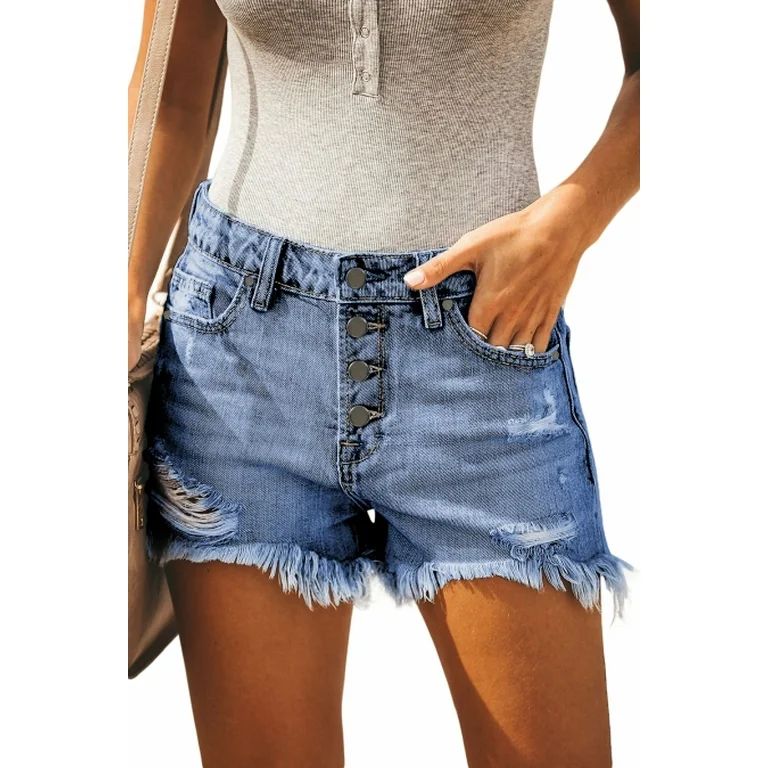 KISSMODA Blue Denim Shorts Women Distroyed Jeans Casual Vintage Folded Pants Deep Blue S - Walmar... | Walmart (US)