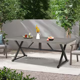 ULAX FURNITURE Rectangular Metal Outdoor Dining Table with 2 in. Umbrella Hole HD-970423 - The Ho... | The Home Depot