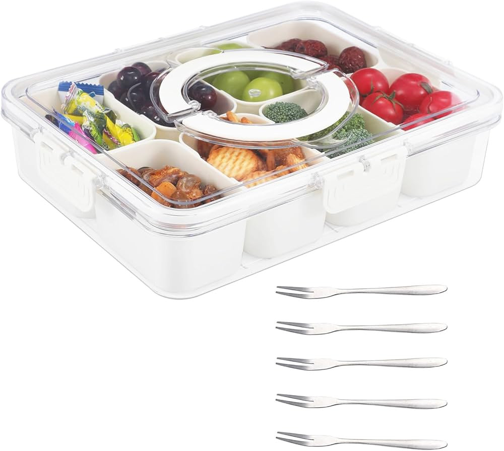 Divided Serving Tray with Lid,Snack Box,Portable Snack Platters Organizer,Charcuterie Snackle Box... | Amazon (US)
