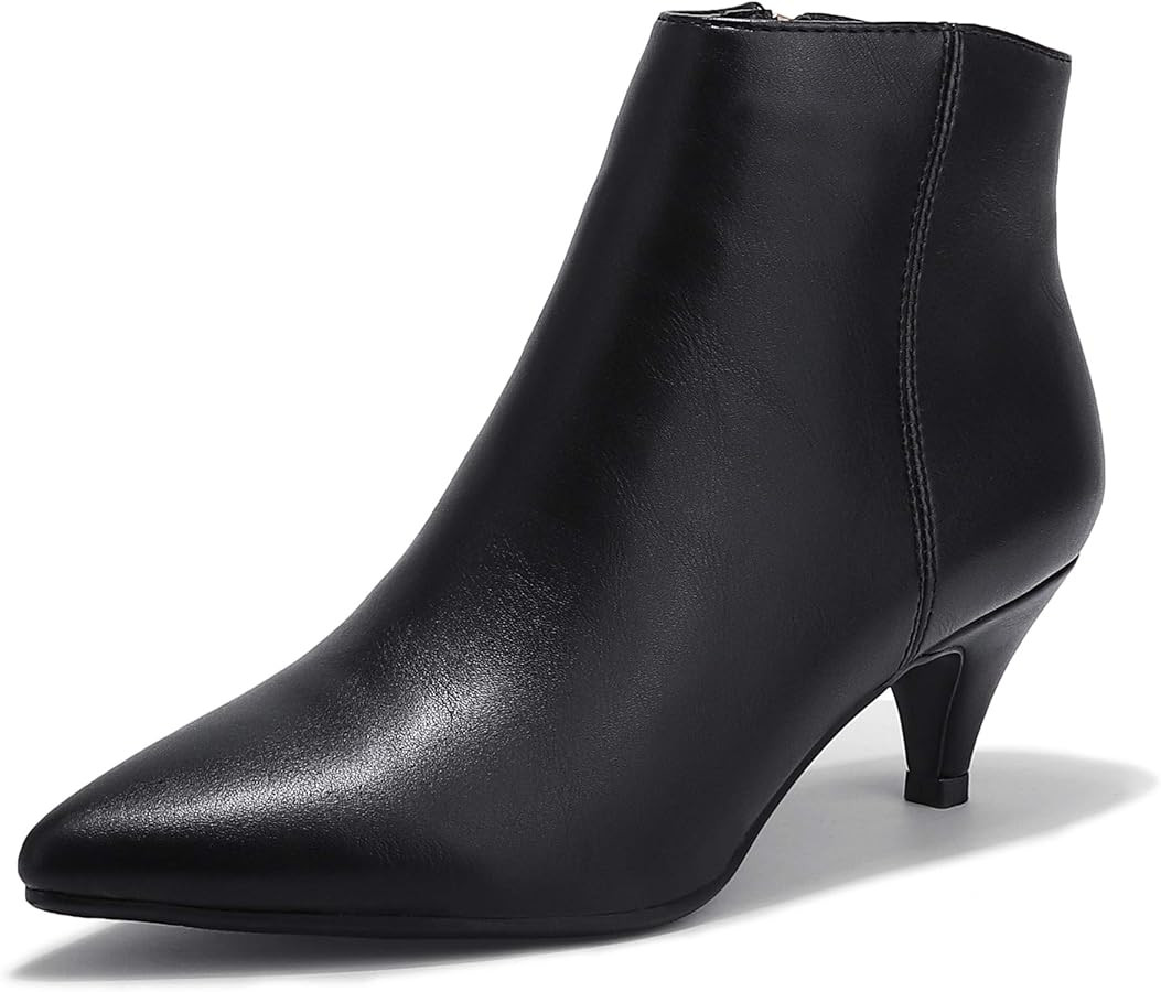 IDIFU Women Booties Low Kitten Heel Ankle Boots Pointed Toe Short Boots Dress Sexy Shoes | Amazon (US)