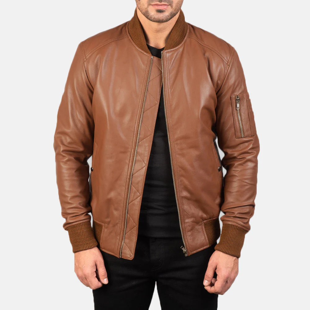 Men's Bomia Ma-1 Brown Leather Bomber Jacket | The Jacket Maker