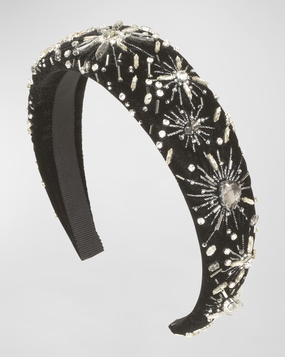 Jennifer Behr Chara Embellished Velvet Wide Headband | Neiman Marcus