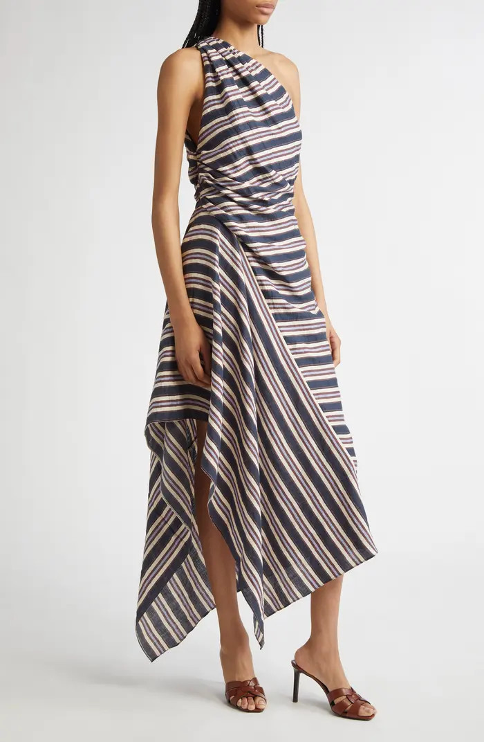 A.L.C. Lyn Stripe One-Shoulder Linen Blend Sundress | Nordstromrack | Nordstrom Rack