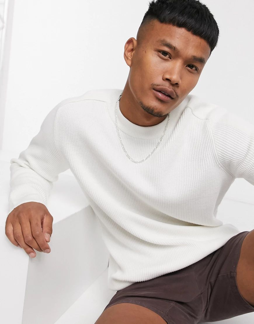 Bershka ribbed crew neck sweater in white | ASOS (Global)