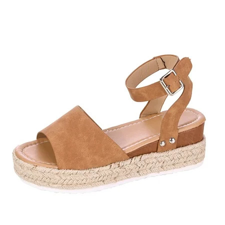 Womens Tan Sandals Size 8 Women s Fashion Casual Peep Toe Platforms Wedges Sandals Shoes Wedge Sanda | Walmart (US)