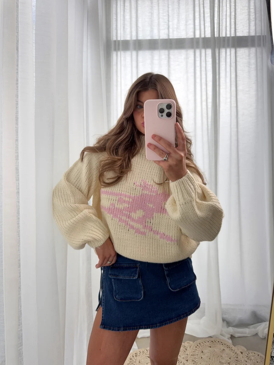 Ski Sweater - Cream / Pink | Ave and Liv Boutique