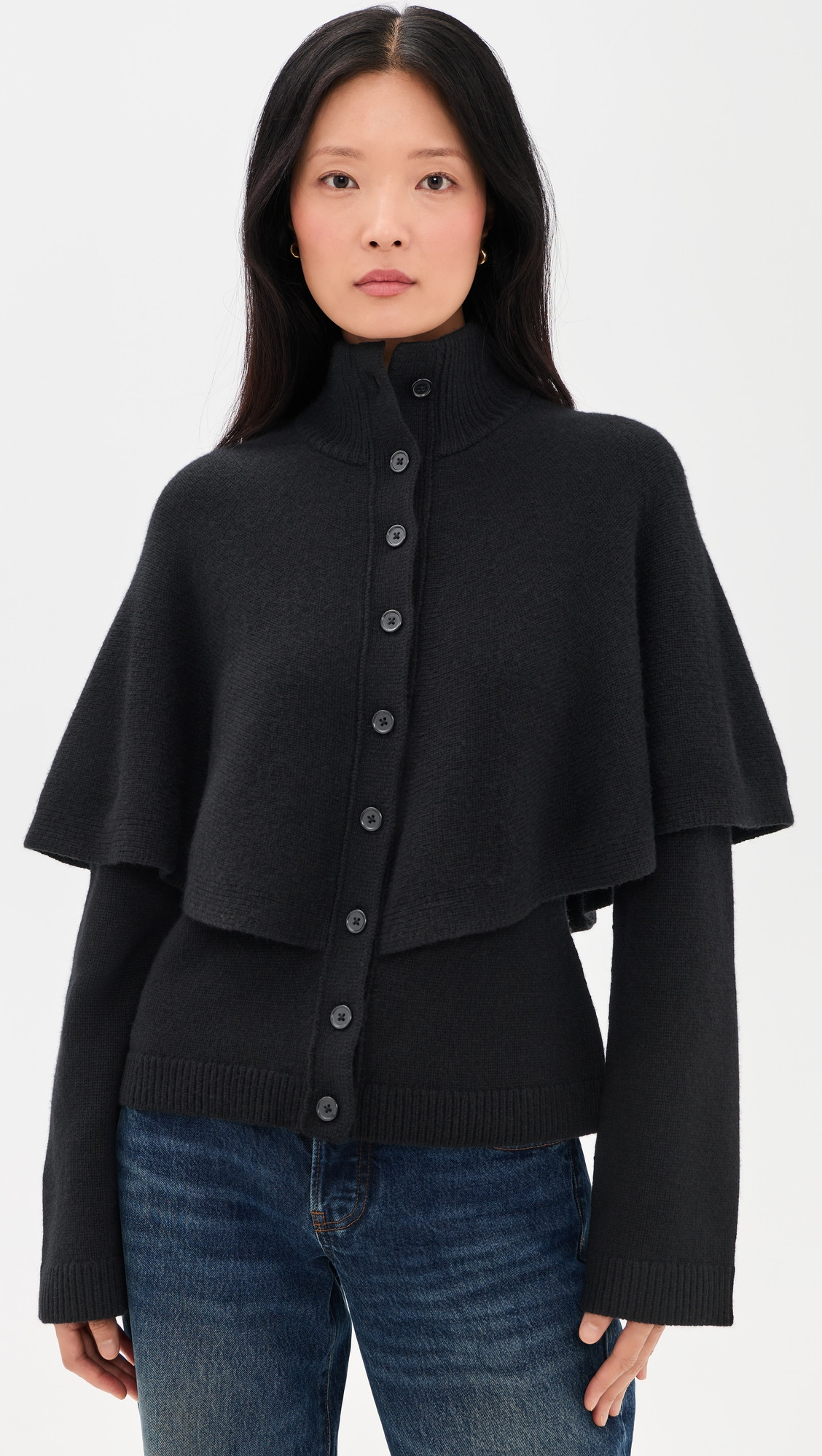 Vince Turtleneck Cape Cardigan Black S | Shopbop
