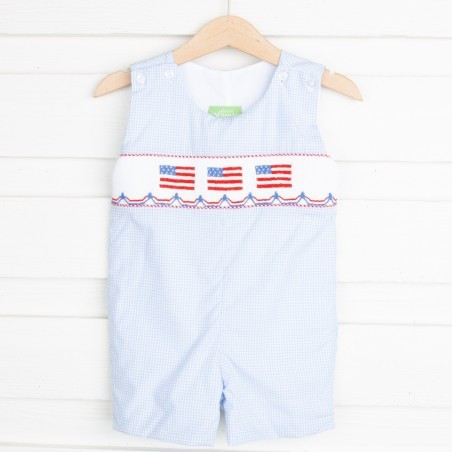 Flag Smocked Jon Jon Blue Gingham | Classic Whimsy