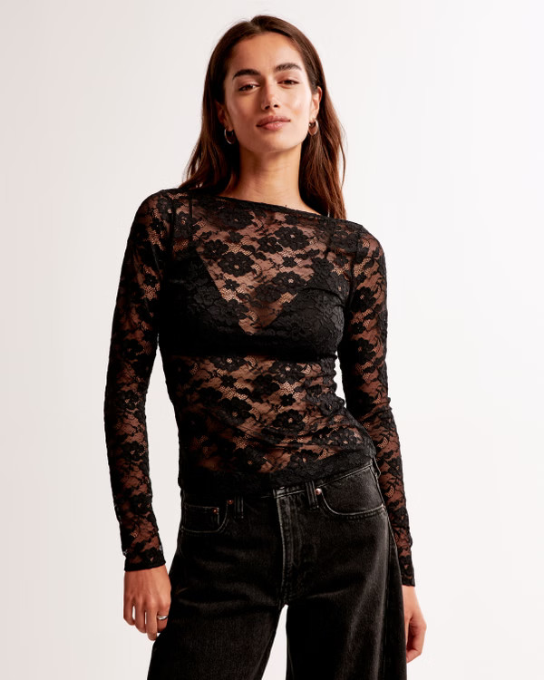 Long-Sleeve Lace Slash Top | Abercrombie & Fitch (US)