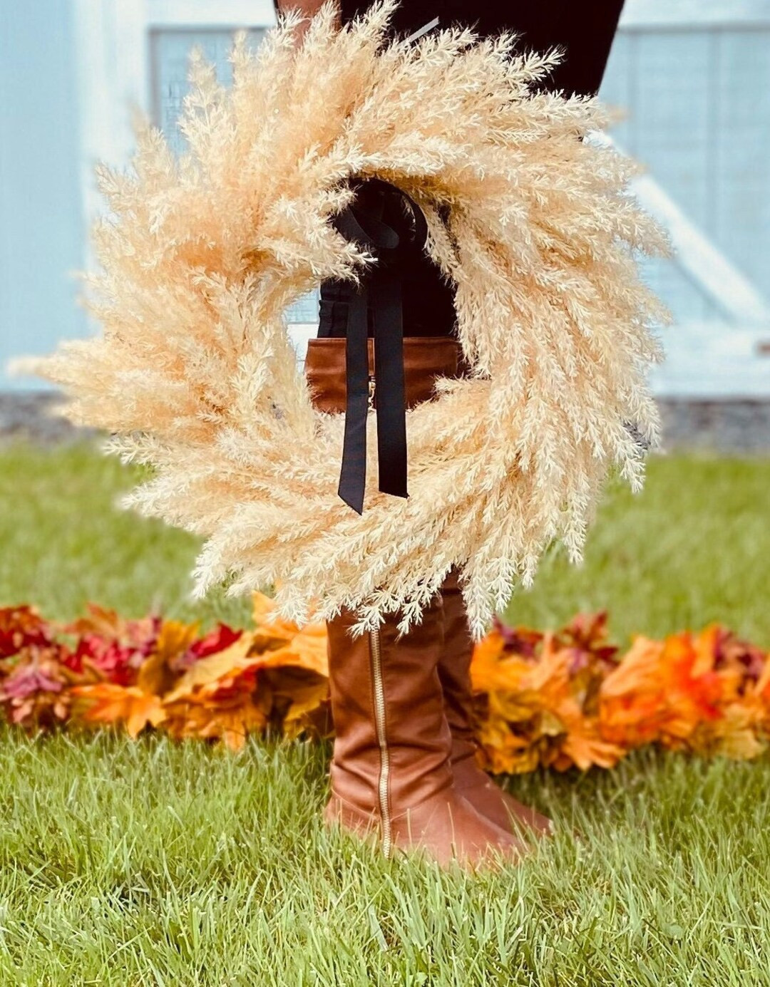 Neutral Boho Front Door Wreath, Fall Pampas Door Wreath, Autumn Wheat Wreath, White Fall Wreath, ... | Etsy (US)