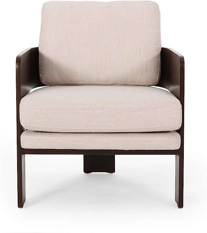 Christopher Knight Home Sheila Mid-Century Modern Fabric Bentwood Accent Chair, Beige + Dark Brow... | Amazon (US)