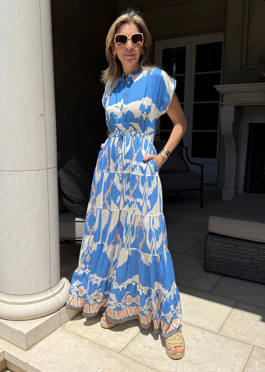 Roxy Ikat Print Tiered Maxi Dress | Benaar La