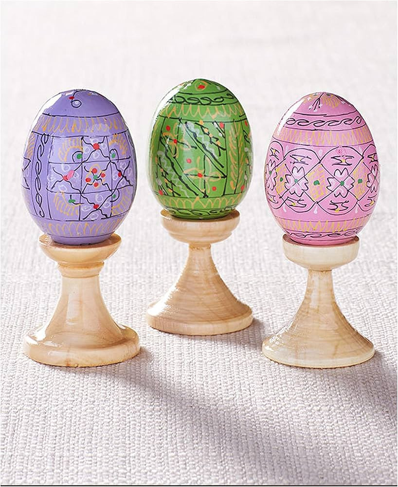 Wooden Hand Painted Pastel Colors Easter with Egg Stands, Set of 3, Hand Made Ukrainian | Amazon (US)
