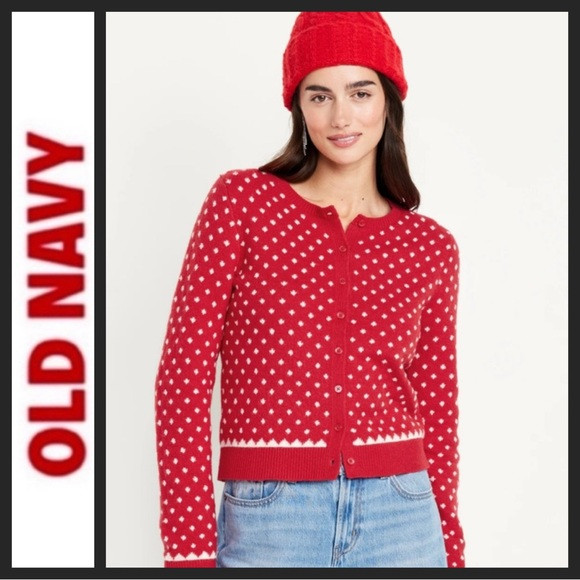 NWOT Old Navy SoSoft Cropped Red and White Women's Cardigan | Poshmark