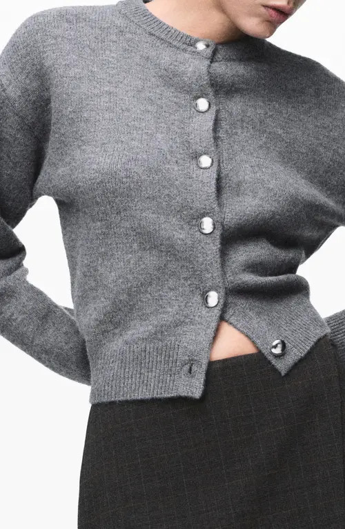 MANGO Crewneck Cardigan in Medium Heather Grey at Nordstrom, Size Small | Nordstrom