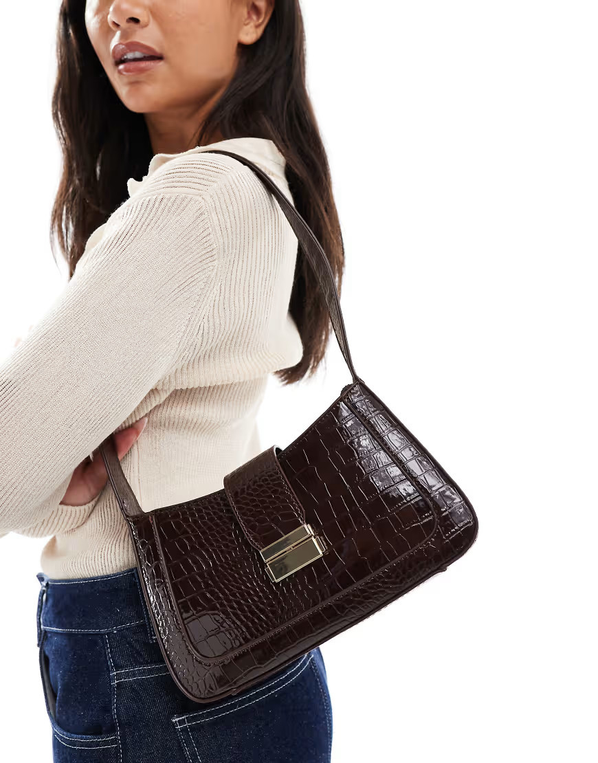 New Look croc shoulder bag with buckle in brown | ASOS (Global)