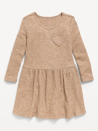 Long-Sleeve Ribbed Heart Pocket Dress for Toddler Girls | Old Navy (US)