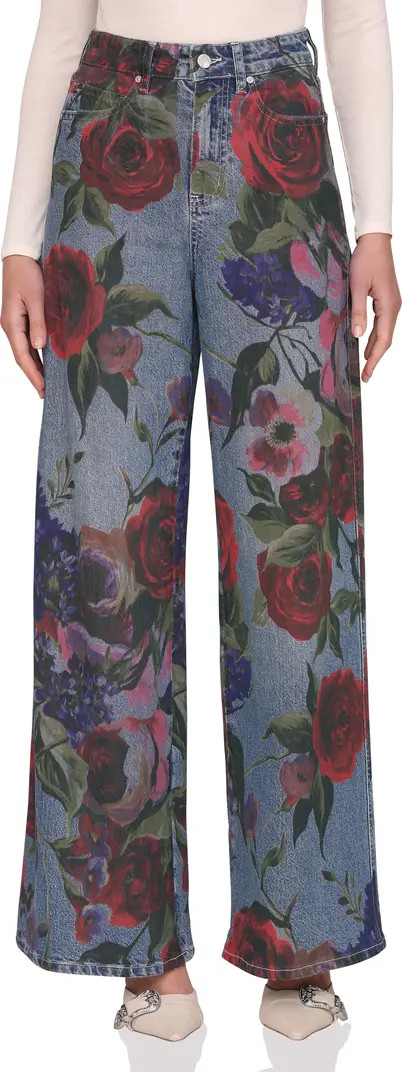 Floral Print High Waist Wide Leg Jeans | Nordstrom