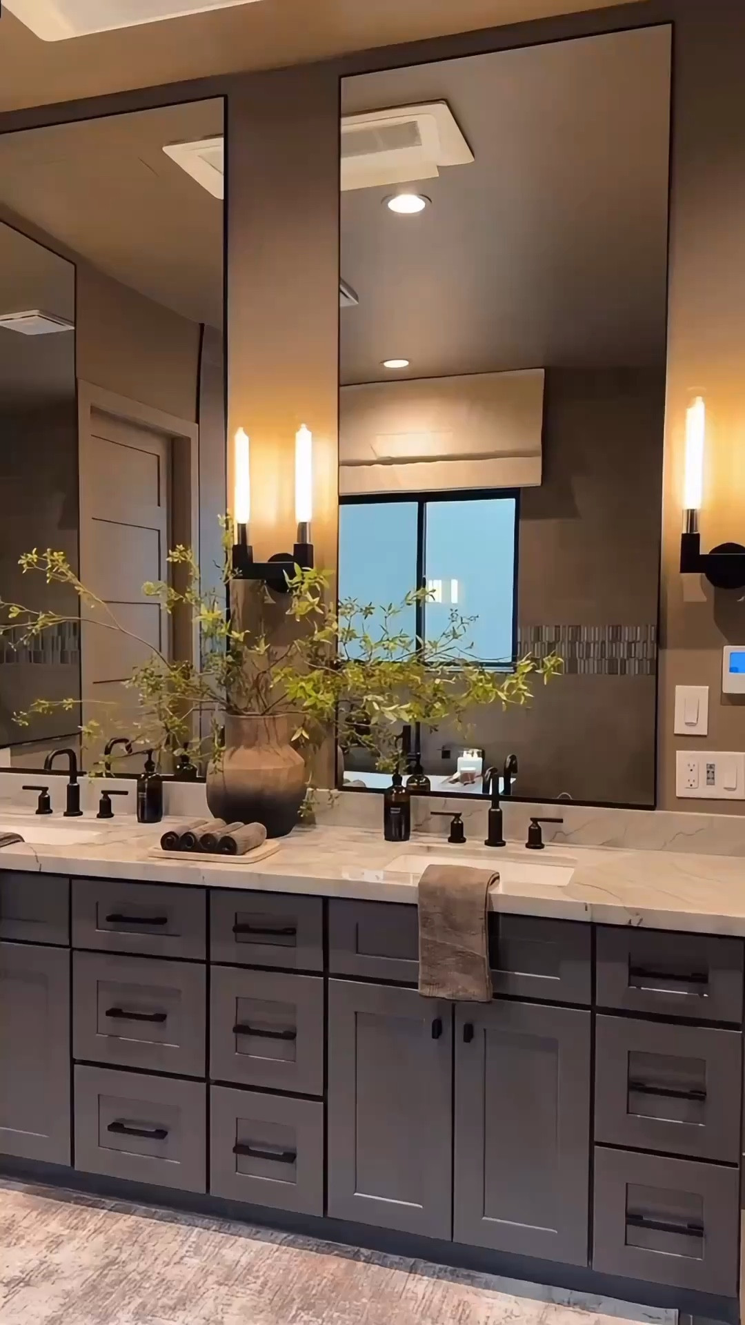I love to get ready with these elevated vanity mirrors! My sconces add the perfect lighting for me and my girls to get ready together in the mornings 😍✨

Elevated mirrors 
Bathroom Inspo
Modern bathroom Inspo
Moody bathroom
Modern home decor 

#summerthompsonstyles


#LTKvlog #LTKHome #LTKdayinmylife