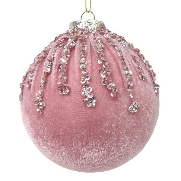 Beaded Pink Velvet Ball Ornament, 4" | At Home