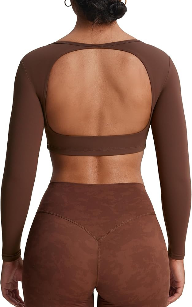 Aoxjox Long Sleeve Crop Tops for Women Clarissa Backless Workout Cropped T Shirt Top | Amazon (US)