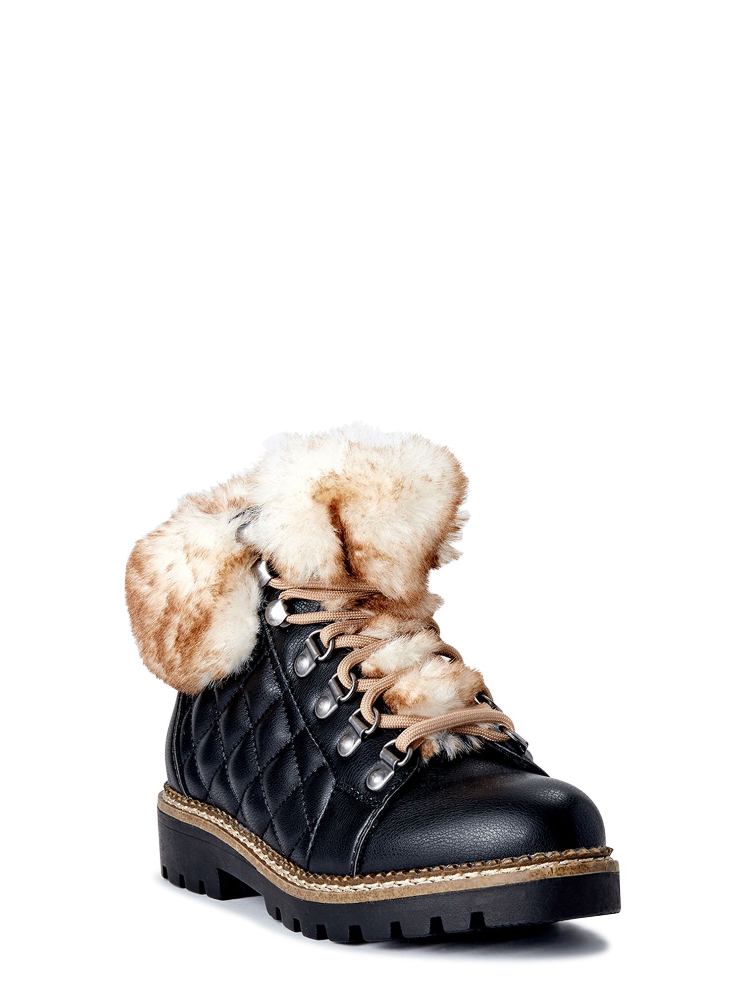 Scoop Women's Quilted Hiker Boots with Faux Fur Trim | Walmart (US)