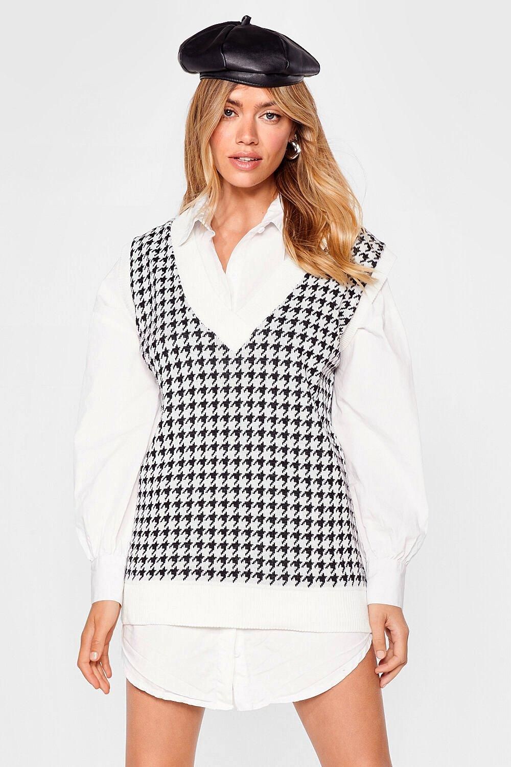 V Neck Houndstooth Knitted Tank Top | NastyGal (US & CA)