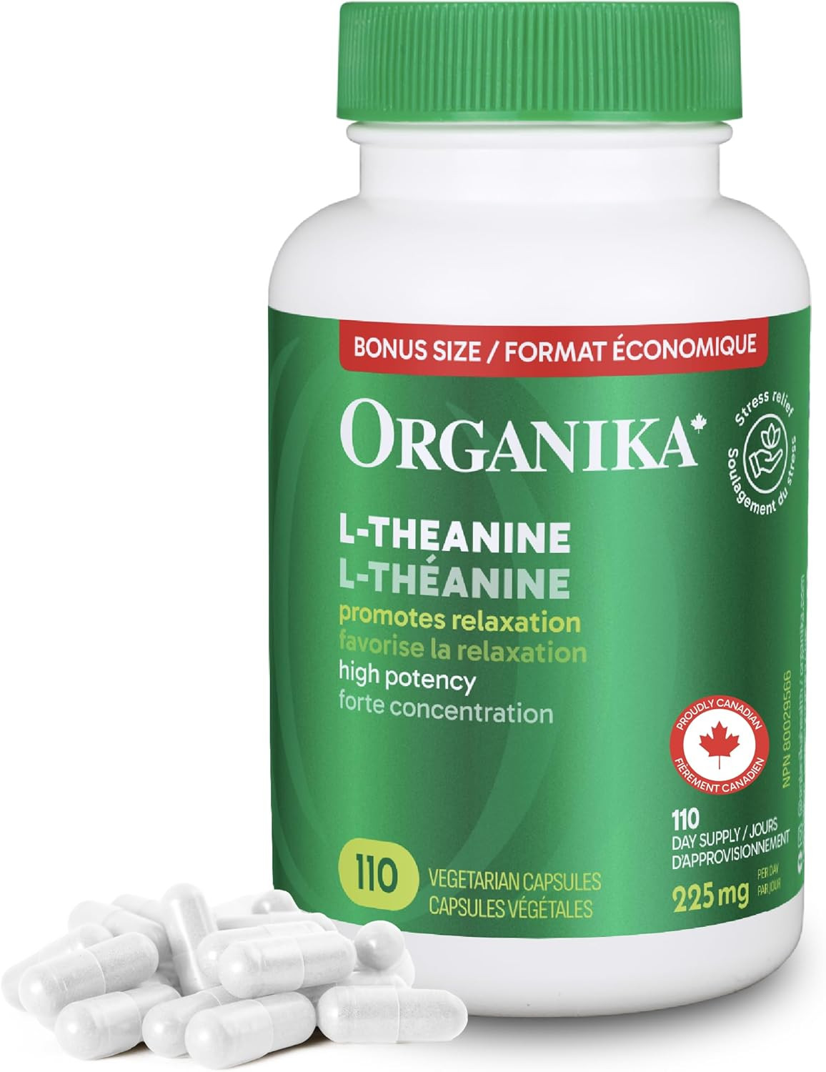 Organika Canadian-Made L-Theanine Bonus Size 225mg-Relaxation Promotion Without Drowsiness, Stres... | Amazon (CA)