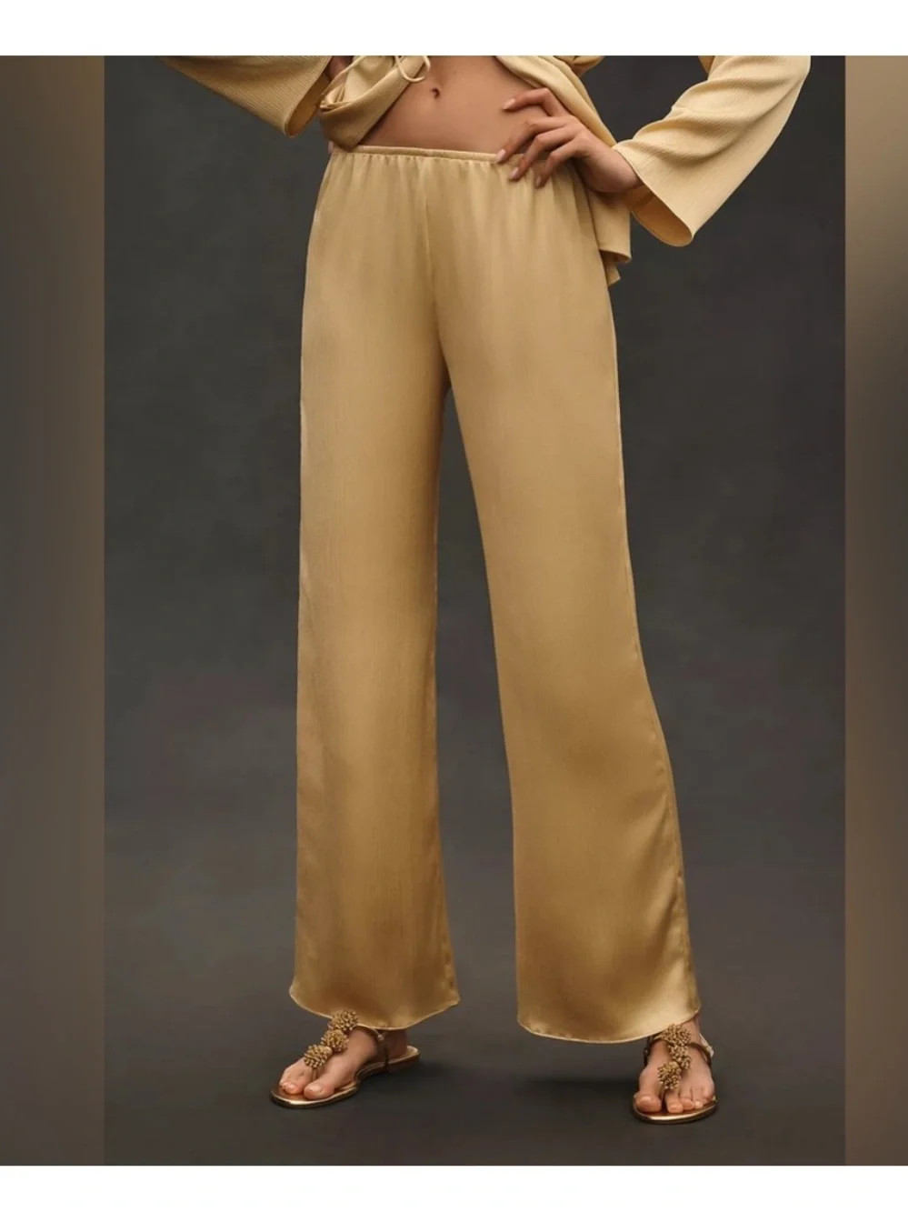 NWT Anthropologie Mare Mare Pleated Satin Pants Sz M Sahara Sun Gold | Poshmark