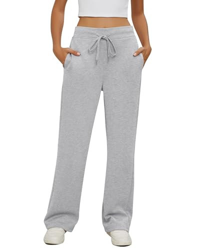 GRAPENT Light Grey Sweatpants - Women's Wide Leg Heather Grey Sweat Pants with Pockets Size Small (US 4-6) | Amazon (US)