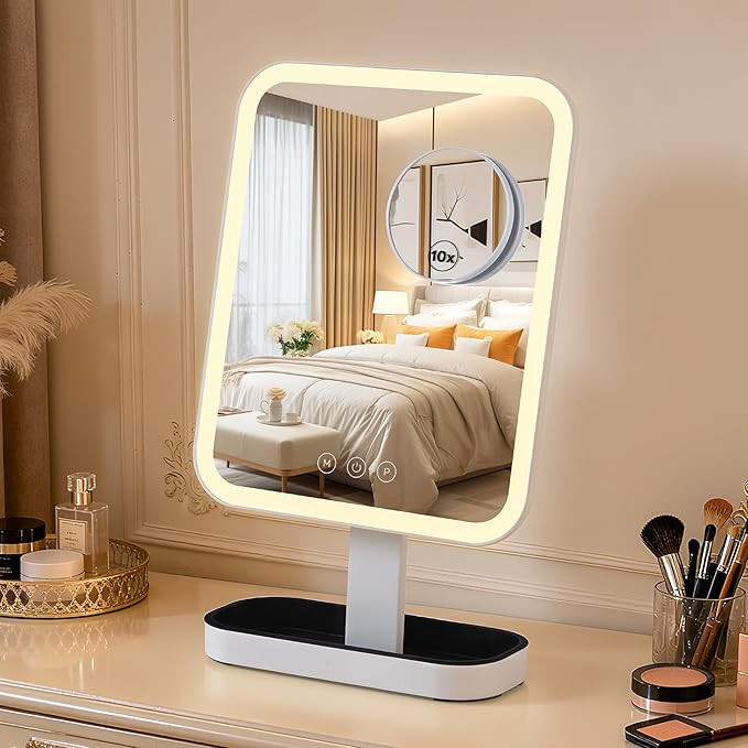 Vanity Mirror with Lights, 1/10X Magnifing，Hollywood Vanity Mirror with 3 Colors Lights & Adjus... | Amazon (US)