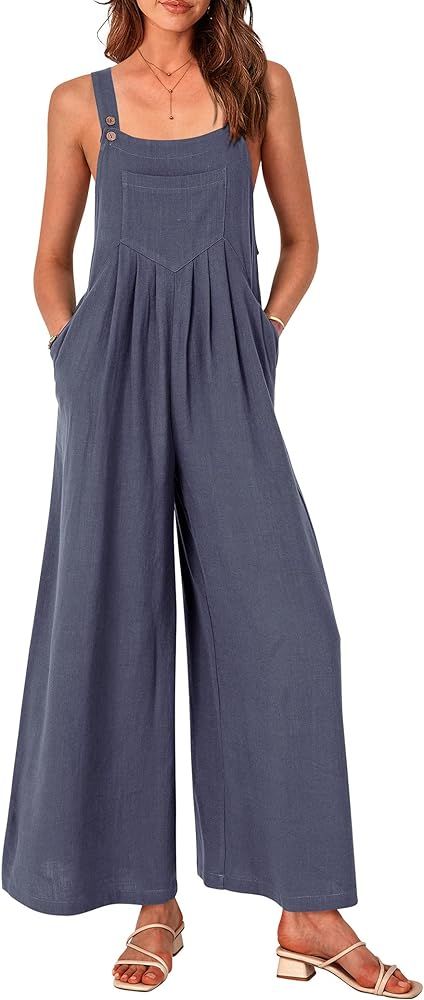 Pretty Garden Womens Summer Sleeveless Strap Loose Wide Leg Jumpsuits With Pockets | Amazon (US)