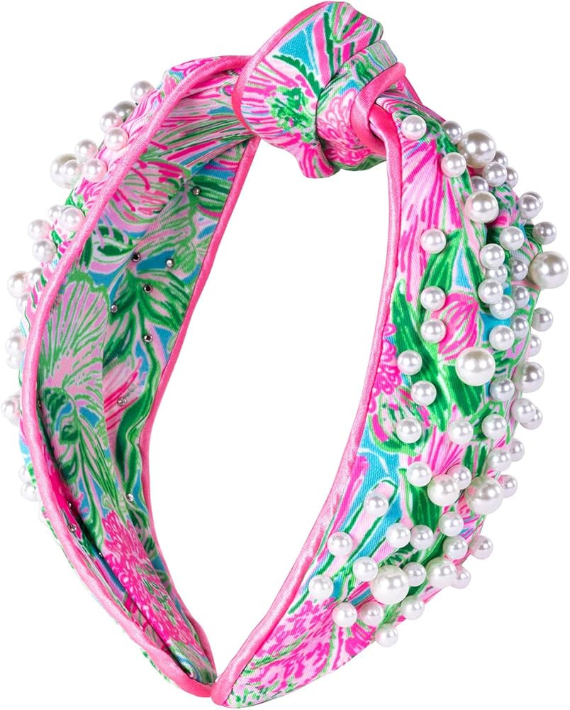 Lilly Pulitzer Colorful Knotted Pearl Headband, Wide Satin Headband, Cute Embellished Hair Access... | Amazon (US)