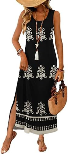 WIHOLL Maxi Dress Summer Dresses 2026 Beach Vacation Clothes Sleeveless Sundresses with Pockets B... | Amazon (US)